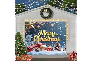 ZFFLYH Christmas Garage Door Cover, Hanging Backdrop Door Cover Christmas Garage Wall Decorations for Outdoor Home Yard Party Photo Backgrounds,Merry Christmas,8 * 7FT