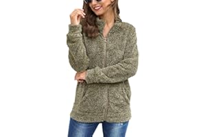 Mainfini Women Teddy Fleece Jackets Sweatshirts Warm Casual Long Sleeves Shirt Zip with Pockets for Autumn Winter S-XXL