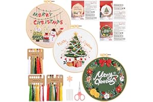 JSRQT 3 Pezzi Kit Ricamo Principianti Natale,Christmas Ricamo a Mano a Punto Croce per Adulto,Ricamo Starter Kit,Embroidery Starter Cucire Kit