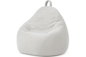 bananair - Puff Salón de Pana - Suave y Cómodo, con Relleno Incluído - Funda Lavable - Puff Pera Práctico y Fácil de Transportar - Bean Bag Versátil, Puff Gamer, Niños (105 x 85 cm, Gris Claro)