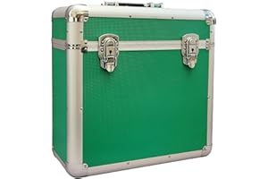 MAGNA RETAIL Vinyl LP Storage Box | 12" Record Case | Heavy Duty Lockable Aluminium Box | Vinyl Record Storage | Large Capacity Holds Upto 50 | DJ Metal Case (Green)
