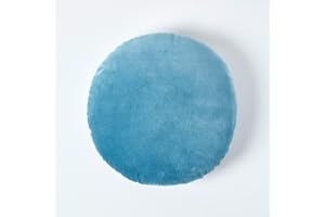 HOMESCAPES Cuscino Rotondo 40 cm in Velluto di Puro Cotone Morbido uni Blu, decoro divano o poltrona