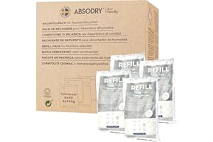 ABSODRY DUO FAMILY AbsoDry - Dehumidifier Refill Pack 4 x 300 g - AbsoDry Compatible - Prevents Odour & Binds Moisture - Desiccant Bag with Granules for Room Dehumidifier Refill Pack