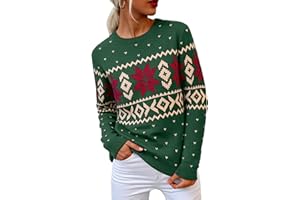 Terecey Jersey Navideño Mujer Gracioso Cálido Invierno Suéter Navideño con Estampado con Santa Claus y Copos de Nieve Ropa Navidad Merry Christmas 2025