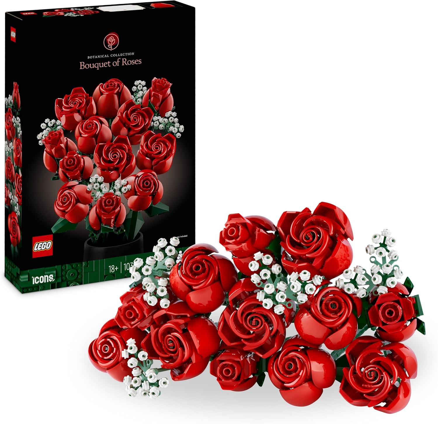 LEGO Botanicals Ramo de Rosas Rojas - Flores Artificiales para Decoración del Hogar - Regalo para Mujeres por el Día de la Madre - Maquetas para Construir para Adultos 10328