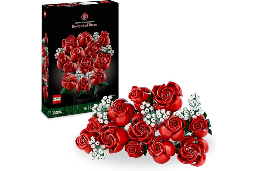LEGO Botanicals Rose Bouquet - Set of Fake Flowers with 12 Roses to Build - Creative Hobbies for Adults - Valentine Home Decoration - Gift for Her or Him Collectible - 10328