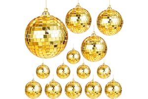 LEITEE 25 Pcs Disco Balls Ornament Mini Reflective Disco Ball Disco Party Hanging Decorations with Lanyard for Dance Music Party Decoration, 2 Inch 3.14 Inch 4 Inch (Gold)