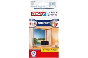 Tesa Moustiquaire Comfort Bande Velcro pour Fenêtres, Anthracite (transparent), 1,3 m:1,3 m 55396-00021-00