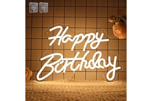 Happy Birthday Neon Sign for Wall Decor, Attivolife Light up Warm White LED Lamp with Dimmable USB Powered, Home Bedroom Birthday Party Bar Dorm Art Decor, Creative Gifts for Kids Boys Girls Women Man