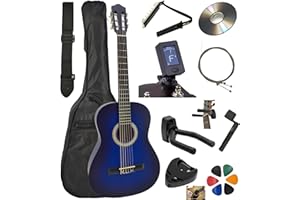 AMROVA Pack Guitare Classique 4/4 (Adulte) 10 Accessoires Cour Vidéo et CD (Bleu, 3/4, Gauche)