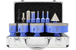 VENJELD Juego Brocas de Diamante 12 piezas - 6/6/8/20/35/50/68/110mm Brocas, 20mm Broca de Fresado, 50mm Broca Biselada y Dos Adaptadores para Perforación en Seco Porcelana Cerámica Baldosas Azulejo Granito