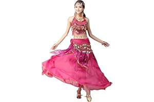 Grouptap Bollywood women india arabian sexy lady belly dancer sequined long skirt dress party costume blue/pink/purple fancy adult outfit