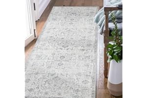 ‎TOPICK TOPICK Läufer 60x180cm Grau Teppiche Vintage Teppichläufer Flur Retro Faltbar Dünner Waschbar Teppich Multi Floral Boho rutschfeste für Innenbereich Badezimmer Küche Schlafzimmer Wohnzimmer
