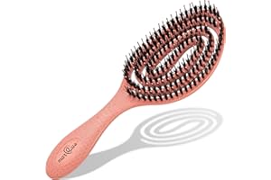 MarQus - Cepillo cerdas de jabali, desenreda todo tipo de cabello, diseño antitirones en espiral para dar más brillo y volumen
