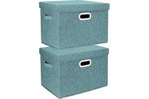 TYEERS Large Storage Box with Lid, Collapsible, Washable, Fabric Storage Box for Clothes, Wardrobe Storage, 44x30x29 cm, Set of 2, Aqua Deep