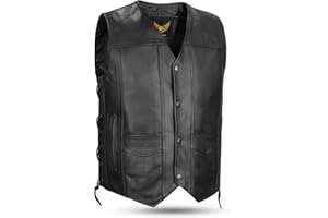 Leatherick Gilet pelle uomo in vera pelle bovina a grana superiore in similpelle Gilet classico nero con lacci laterali e tasche per il trasporto nascoste