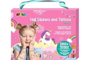 Avenir Nail Stickers and Tattoos | Unicorns, 260 + Temporary Nail Stickers and Tattoos, Kids Ages 3+, Nail Art Decals Self-Adhesive Cute Supplies Art Design