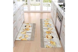 Guchuang Bedding PVC Kitchen Mats Sets, 2 Pieces Kitchen Floor Mats Non Slip Waterproof Kitchen Rug Anti-Fatigue Kitchen Rugs Sets Washable Cushioned Rug Set