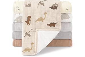 ‎BEARMOSS Bearmoss Moltontücher Baby 100% Baumwolle Weiche Spucktücher Baby,Saugstark Mulltücher 6er Pack 50x25 cm für Jungen Mädchen (Grauer Blockdruck)