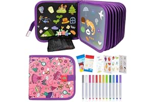 XUNIVERS Portatile da Disegno per Bambini,Pagine Doodle Disegno,18 Pagine Lavagnetta Cancellabile Bambini con 12 Penne Colorate,Riutilizzabile Doodle Disegno Giocattoli per Bambini,Idea Regalo per Bambini