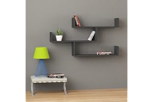 ‎HOCUS PICUS HOCUS PICUS | Tibet Holz Bücherregal | Wandregal mit 3 Etagen, Bücherschrank für Schlafzimmer, Büro, Wohnzimmer | 120 x 33 x 66 cm | Anthrazit