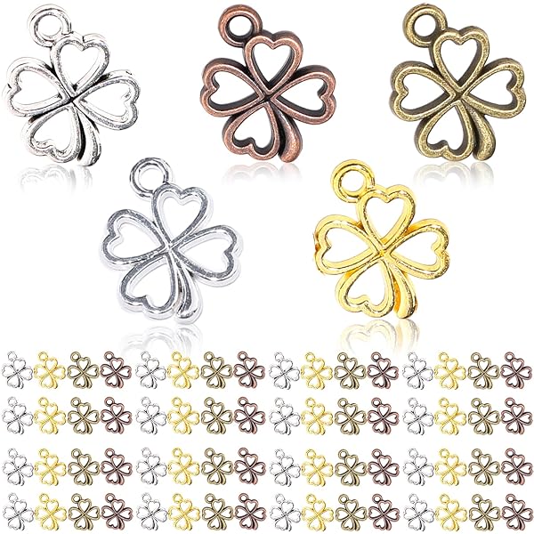 Niuhong Lot de 40 breloques en forme de trèfle à quatre feuilles - Vert à quatre feuilles - Émail - Charmes trèfles à quatre feuilles - Pour bricolage et bricolage - Bijoux