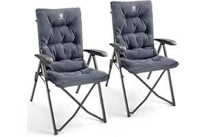 Ever Advanced Luksusowe krzesła kempingowe 2 zestawy dla dorosłych, wytrzymałe, aluminiowe, wysokie oparcie, ponadwymiarowe składane krzesło ogrodowe, wygodne, wyściełane, 6 cm, ładowalne, 120 kg, regulowane krzesła do jadalni, 4-pozycyjne krzesło rozkładane