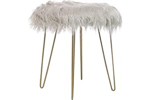 Visco Therapy GILL Faux Fur Hairpin Stool, Fluffy Round Footrest, Vanity Dressing Table Seat, Bedroom and Living Room Furniture (Grey)