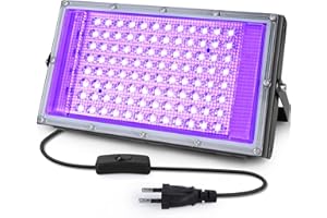 CpHssy Projecteur Lumière Noire UV LED 100W, Étanche IP66 avec Prise Standard Européenne, pour Halloween, Fête Fluorescente, Décoration de Scène et d'Aquarium