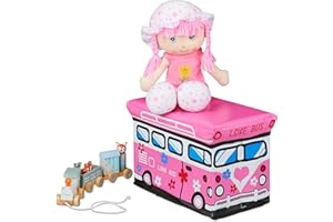 relaxdays Baule Portagiochi, Ceste Portaoggetti, Contenitore con Coperchio Imbottito, Bambini, 27 x 40 x 25 cm, Pannelli MDF, PVC, gommapiuma, Colore: Rosa, 1 pz