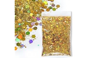 SHUOHONG 100g Purpurina Cara Festival, 3 Tamaños Mezclados Glitter Maquillaje, Brillantes para la Cara, Purpurina Pelo, Brillo Uñas para Manualidades Brillante Decoración Festival (Láser Oro)