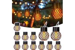 GIGALUMI Lot de 12 lampes solaires à suspendre pour extérieur, flamme vacillante, lampes solaires pour jardin, cour, clôture, arbre