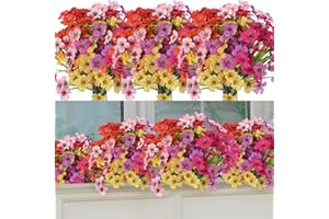 ALAGIRLS 12 PCS Artificial Flowers Outdoor Plants, 6 Colors Fake Flowers for Outside Planters Hanging Baskets, Faux Plastic Plants Silk Flowers for Decoration Home Garden Patio Decor, Multicoloured