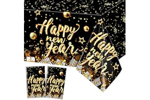 PHOGARY 2 Pack 2026 New Years Tablecloth for NYE Table Decorations, 2026 New Years Eve Party Supplies Disposable Black Gold NYE Table Covers 54 x 108