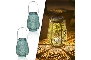 Solar Lantern for Outdoor Use, Pack of 2, Bonsery LED Solar Lights for Outdoor Hanging, IP65 Waterproof, Vintage Metal Solar Lantern for Outdoor Decoration, Patio, Balcony, Yard, Outdoor Solar Light