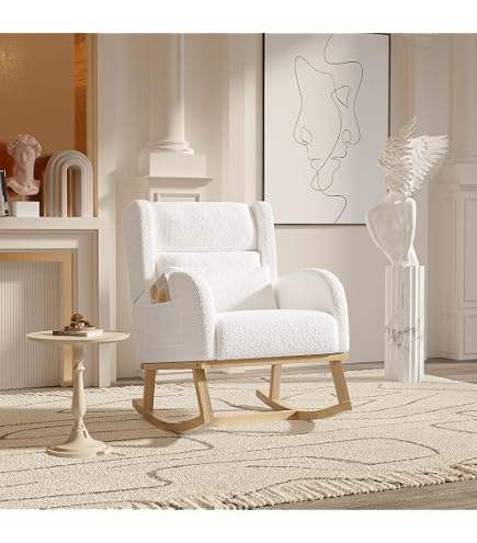 Fauteuil à Bascule Avec Repose-pieds Réglable - Rembourrage épais Et Appui-tête - Pour Chambre Bébé Ou Salon - Blanc - 14