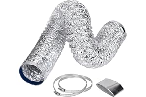 QUETA 5feet Ventilation Ducting Aluminum Foil Double-Layer Thickened Air Ducting 4Inch Diameter Flexible Duct Hose for Tumble Dryer, Extractor Fan, Grow Tent, 2 Clamps Include