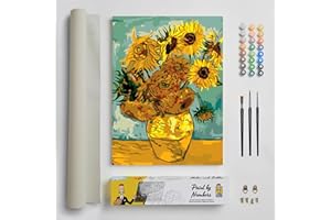 DonElton Pintar por Números para adultos inspirado por Vincent van Gogh - 40x50 cm Kits de pintura con Pinceles, colores acrílicos y lienzo de lino, Sin marco - Regalo creativo (Los Girasoles)