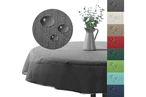 ‎HEIMTEXLAND Outdoor Tischdecke Gartentischdecke wasserfest wetterbeständig rutschfest waschbar Outdoortischdecke Weichschaum Garten Balkon Camping Party Tischdeko Typ883 grau 140 cm rund