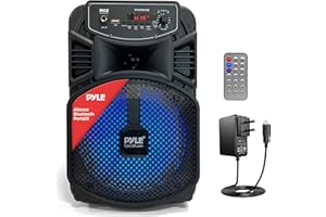 Pyle Sistema de Altavoces, PA, 300W, Bluetooth, portatil, Recargable, Exteriores, subwoofer de 8”, Tweeter de 1”, función de grabación, micrófono, Luces de Fiesta, Radio USB/SD, Color Negro