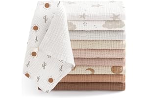 bearmoss Langes Coton BéBé 25x25cm,Lot de 5 Mousseline de Coton Carrés de Mousseline Super Absorbant de Mousseline à Grain pour Unisexe Bébé Filles et Garçons (Marron)