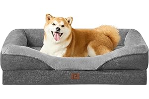 EHEYCIGA Memory Foam Dog Beds Large, Orthopedic Dog Beds Sofa with Sides and Waterproof Liner, Pet Couch with Washable Removable Cover and Non-Slip Bottom, 91x68x17cm, Dark Grey