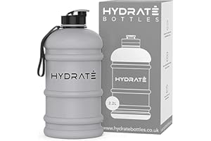 HYDRATE XL Bouteille d'eau 2,2 L - Bouteille de Gym Avec Sangles de Transport - Gourde Fitness - Sans BPA, Pop-up Bouchon - pour le Sport, le Yoga et les Activités de Plein Air (Matte Grey)