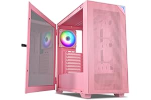 VETROO AL800 Full Tower PC Computer Case w/Door Opening Design Tempered Glass, E-ATX/ATX Support, Built-in ARGB LED Strip in Front Mesh Panel, Type-C Ready, Support for 40 Series GPUs -Pink