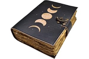 LAKECITY LEATHER CRAFT Moon eclipse leather journal handmade vintage paper journal book of shadows Small Antique Handmade Leather Bound Journal with Old Fashioned Deckle Edge Paper