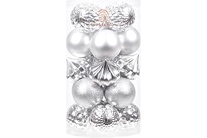 Sea Team 21 sztuk ozdób świątecznych ze sznurkami, bombki o dużym rozmiarze 80 mm, odporne na pęknięcia plastikowe żarówki świąteczne, wiszące dekoracje na choinkę, wakacje, ślub, przyjęcie, srebrne