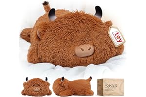 Mewaii Highland Cow Plush Pillow - Cute Soft Highland Cow Body Pillow Plush Toy for Kids Girls & Teens -Squishy Pillow for Cuddling, Napping & Room Decor - 13 Inch Stuffed Animal Gift