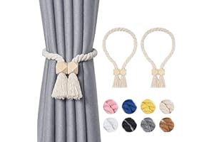 Pretty Jolly Polyeder magnetische Vorhang-Raffhalter aus Holz, Boho-Dekoration, Raffhalter, natürliche Baumwolle, handgewebt, für Fenstervorhänge für Zuhause und Büro, Beige, 2 Stück