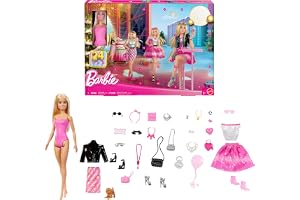 Barbie Dockadventskalender med 24 tillbehör | Blond modedocka, valp och 24 överraskande kläder och tillbehör, från 3 år, JFL63