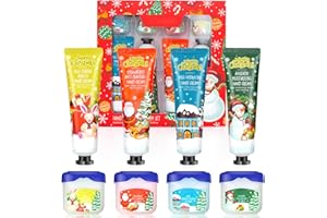 KEARLGMBH Hand Cream Set, Christmas Bulk Gift Set for Women 4 Pack Mini Hand Cream Foot Moisturizer Christmas Gifts Women Hand Cream for Very Dry Hands, with 4 Lip Balms